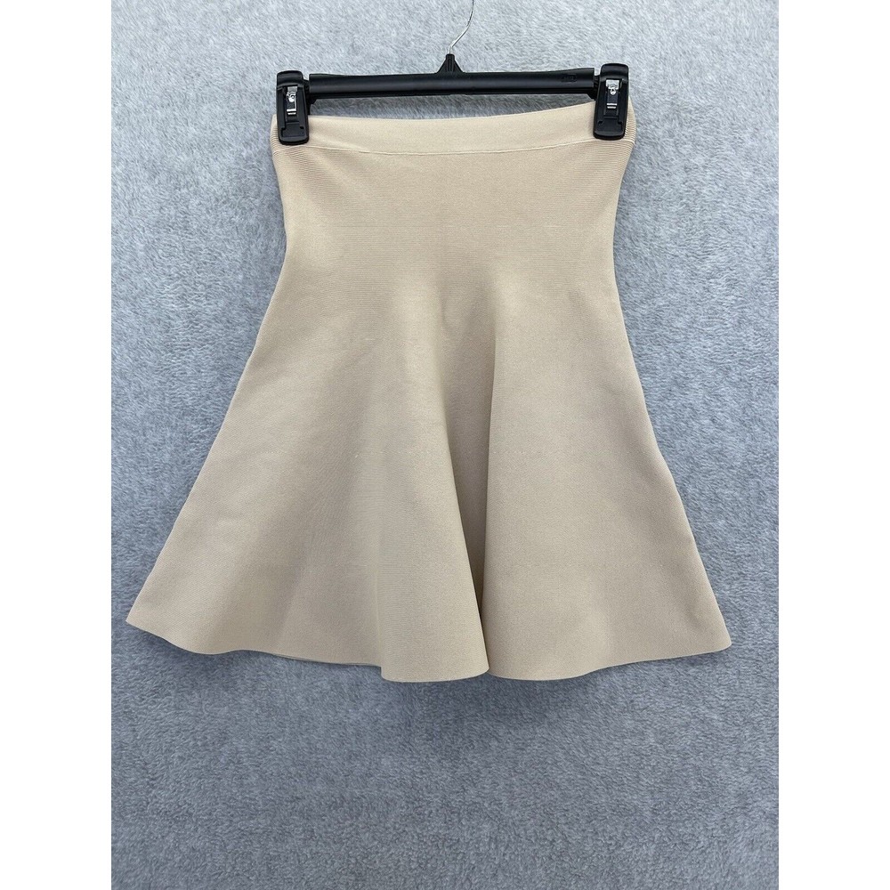 BCBG Maxazria Women's Solid Beige Skirt Swing Size Small Stretch Pullon Flare
